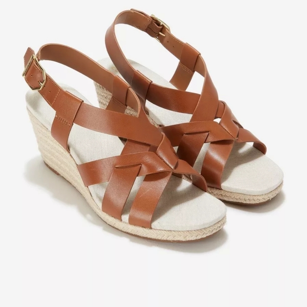 Cole Haan-Crystal brown Leather summer Espadrille comfortable Wedge Sandal 9,10